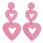 Dubbele Hart Oorbellen - Lichtroze
