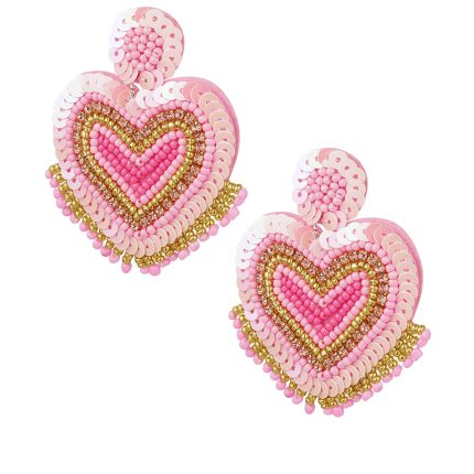Statement oorbellen hart met franjes - Roze