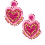 Statement oorbellen hart met franjes - Fuchsia