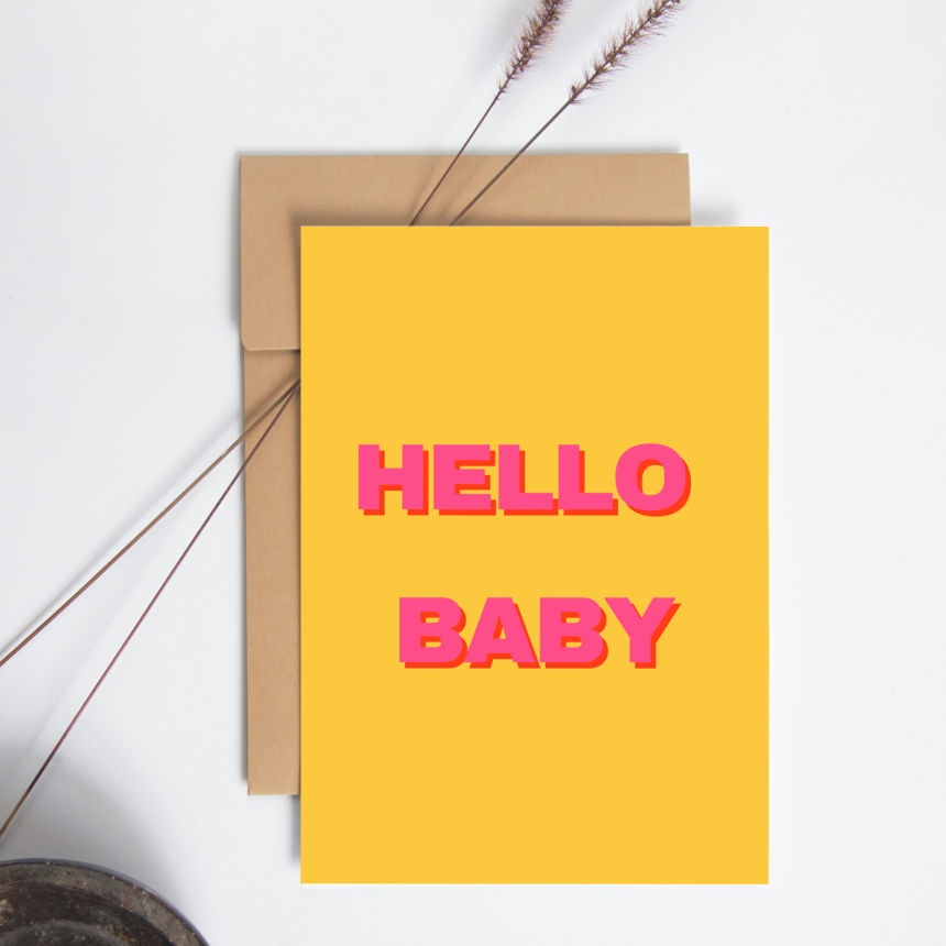 Kaart met tekst Hello Baby