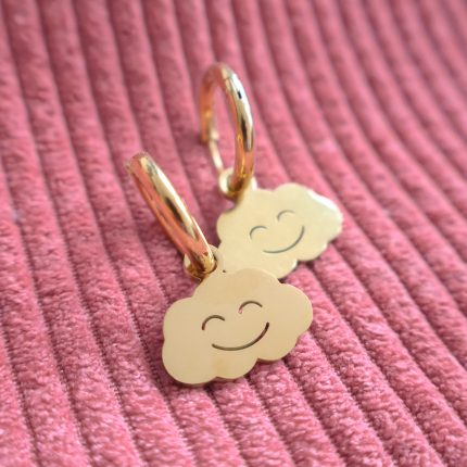 rvs gouden oorbellen smiley wolkjes