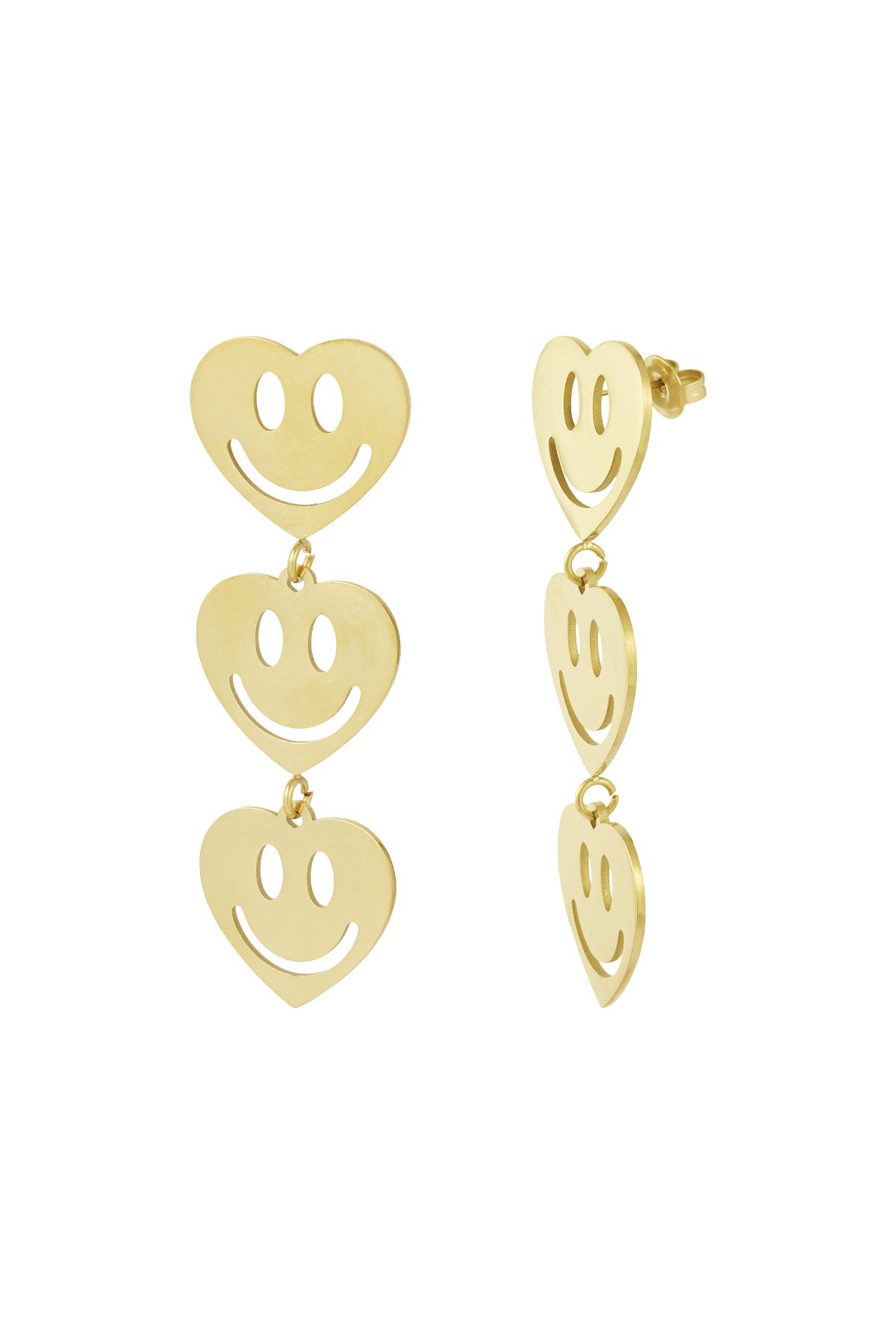 oorbellen happy hearts goud Smiley Lovers Oorbellen RVS goudkleurig - Afbeelding 1
