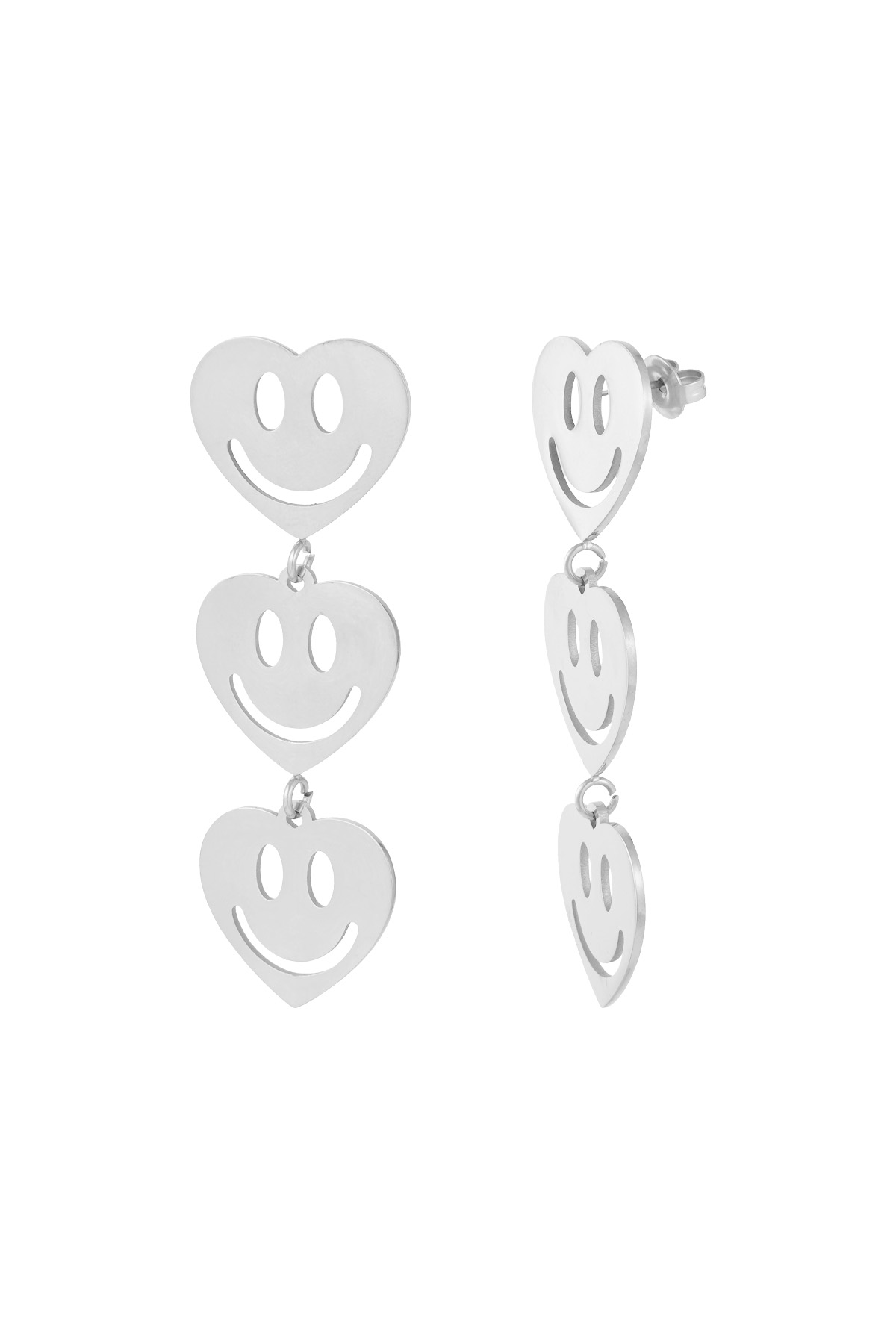 oorbellen happy hearts zilver Smiley Lovers Oorbellen RVS zilverkleurig - Afbeelding 1
